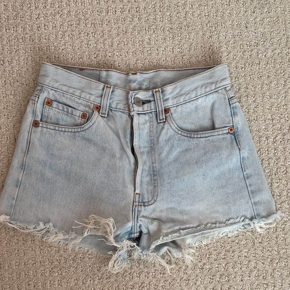 Levi's Light Blue Jean Shorts with Frayed Hem